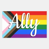 Ally | Progress Pride Flag Rectangular Sticker