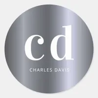 Silver monogram initials minimalist modern classic round sticker