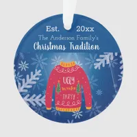 Family Christmas annual ugly sweater red blue Ornament