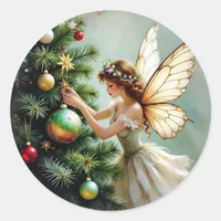 Enchanted Vintage Fairy Christmas Classic Round Sticker