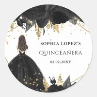 Rustic Black Gold Floral Princess Quinceanera    Classic Round Sticker