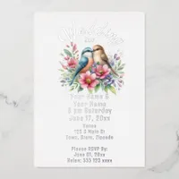 Love Birds Spring Flowers Foil Invitation