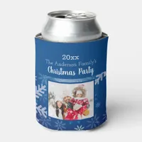 Christmas party blue snowflakes winter photo can cooler