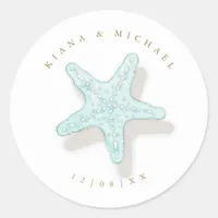 Sea Foam Beach Wedding Starfish ID837  Classic Round Sticker