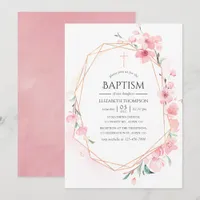 Pink Cherry Blossom Geometric Baptism Invitation