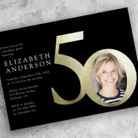 Black Gold Photo 50th Birthday Invitation