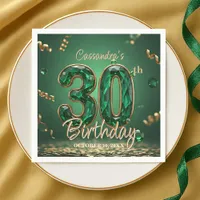 Elegant Chic Emerald and Gold Jewel 30th Birthday  Napkins