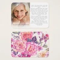 Floral Photo Funeral Memorial Prayer Card