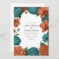 Teal & Coral Watercolor Floral Wedding Invitation