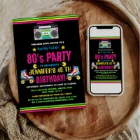 Custom Retro Neon 80's Birthday Party Invitation