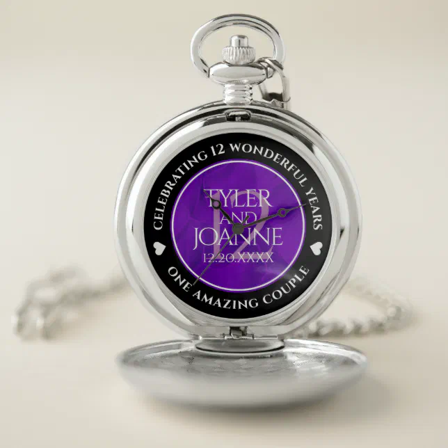 Elegant 12th Silk Wedding Anniversary Celebration Pocket Watch