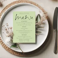 Elegant Script Lime Cream Green Wedding Menu Card