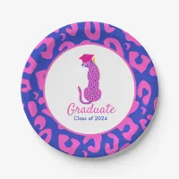 Graduation Pink & Blue Leopard  Paper Plates