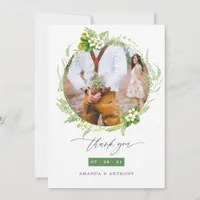 Woodland Forest Greenery Wedding Photo Collage Thank You Card