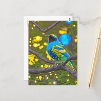 Colorful Fantasy Blue and Yellow Bird Postcard