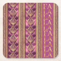 Magenta Gold Christmas Fa La La Pattern#27 ID1009 Square Paper Coaster