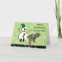 Dog Peeing on Snowman Christmas Card