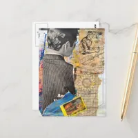 Retro men working Mixed media collage Postcard