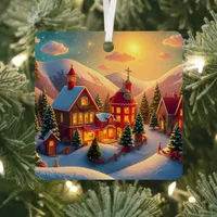 Vintage Christmas Snowy Village   Metal Ornament