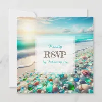 Beautiful Ocean Waves and Sea Glass Wedding Invitation