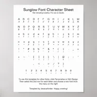 Sunglow Font Character Sheet for Zazzle V1.2 Poster