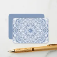 Elegant dusty blue white lace mandala classic enclosure card