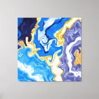 Beautiful Blue, Gold and White Swirls like Water   Canvas Print