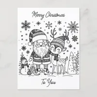 Merry Christmas Color Me | Snowman and Reindeer Postcard