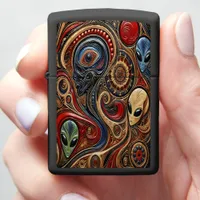 Mysterious Alien Encounter in Vibrant Cosmic Art Zippo Lighter