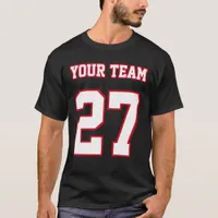 Sports Team Name Number Red White Outlines T-Shirt