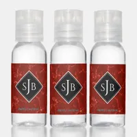 Elegant Red Marble Diamond Monogram Hand Sanitizer