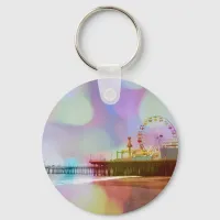 Colorful Blurry Bokeh Santa Monica Pier Keychain