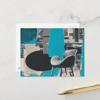 Black White Blue Piano and Chair collage Postcard