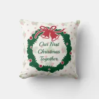 First Christmas Together Wreath and Holly Throw Pillow