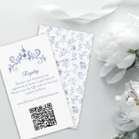 Elegant Vintage Romance Blue QR Code Registry Enclosure Card