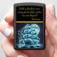 Ghostly Pirate Ship Sails Under Luminous Full Moon Zippo Lighter