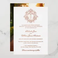 Vintage Regency Monogram Crest Photo Wedding Foil Invitation