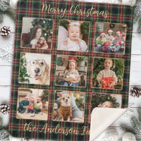 Christmas Plaid Custom Gold Photo Collage Family Sherpa Blanket