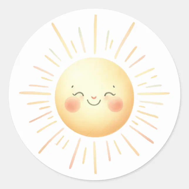 Cute Kids Smiling Yellow Watercolor Sun  Classic Round Sticker