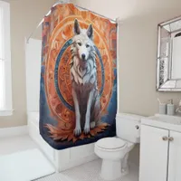 Pets & Wild Animal Portraits on a blue and red Shower Curtain