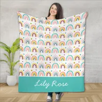 Cute Rainbow Teal Kid's Personalized Fleece Blanket