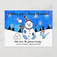 Funny Snowman throwing Snowball Christmas Postcard