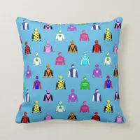 Horse Racing Jockey Silks Pattern on Sky Blue Throw Pillow