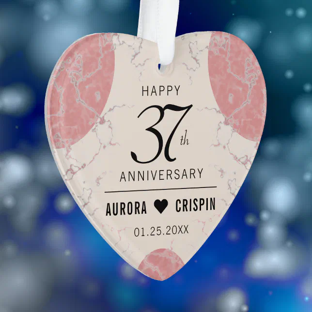 Elegant 37th Alabaster Wedding Anniversary Ornament