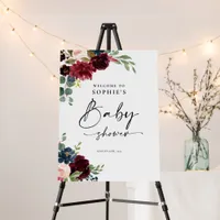 Burgundy Floral Baby Shower Welcome Sign