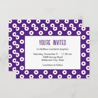 Minimalist Purple and White Polka-Dot Baptism Invitation