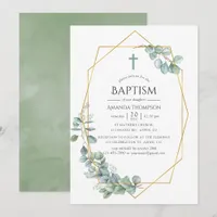 Watercolor Geometric Eucalyptus Baptism Invitation