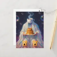 Surreal Breakfast pancakes ghost with coffee toast Postcard