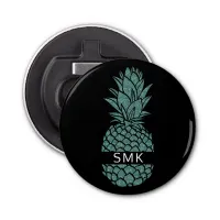 Girly Teal and Black Glitter Pineapple Monogram Bottle Opener