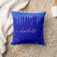 Royal blue drips name script throw pillow